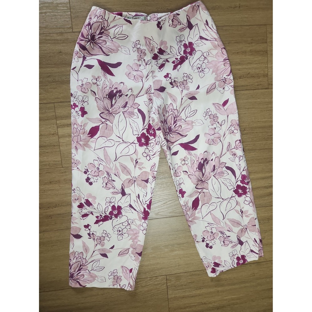 Tommy Bahama Womens Crop Pants Silk Linen Pink Floral Print Size 4